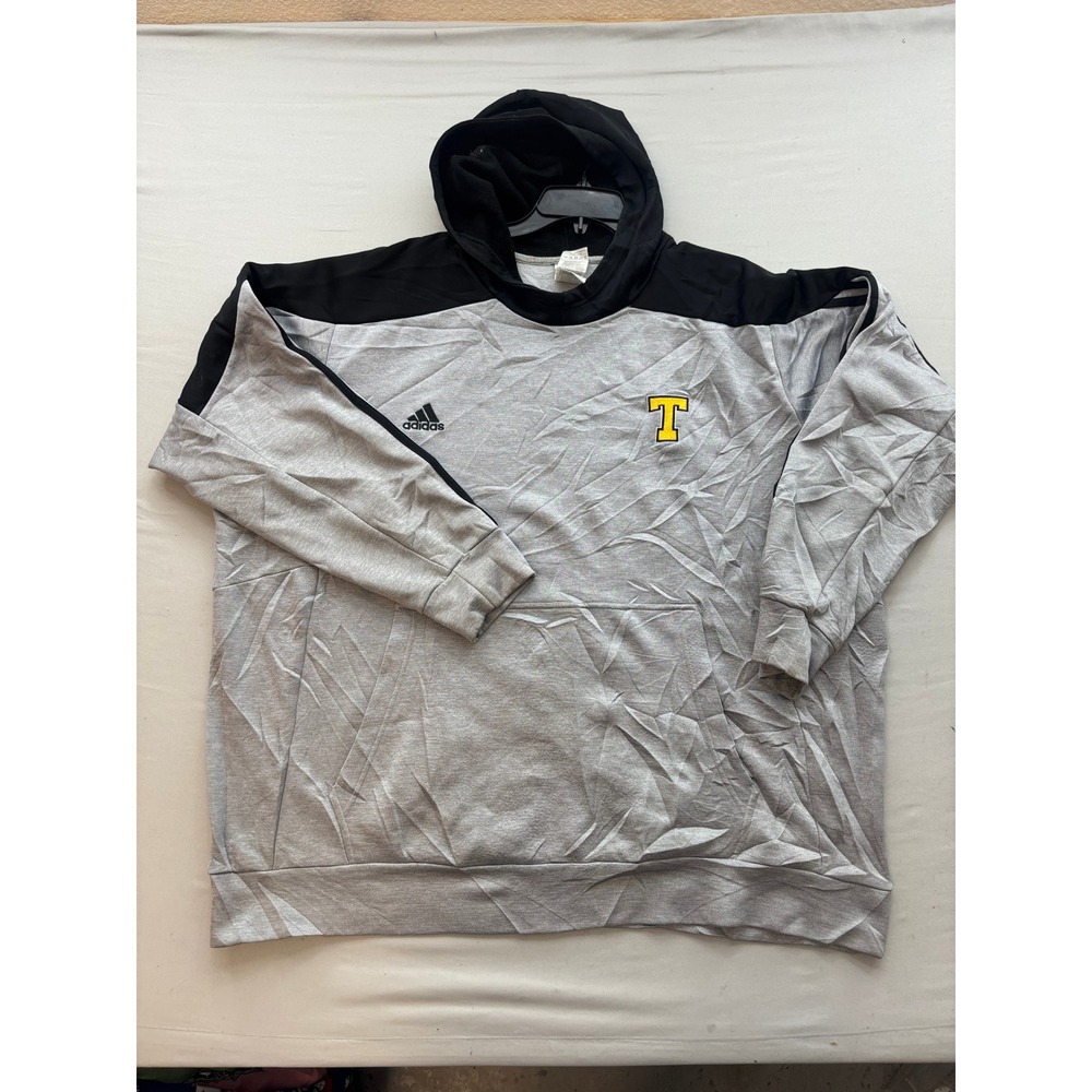 Adidas Mens 3XL Hoodie Grey Black Colorblock Three Stripe Pullover Sweatshirt